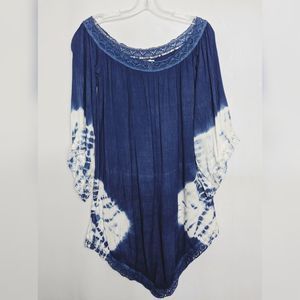 Tobi Off Shoulder Blue Tie Dyed Handkerchief Dress